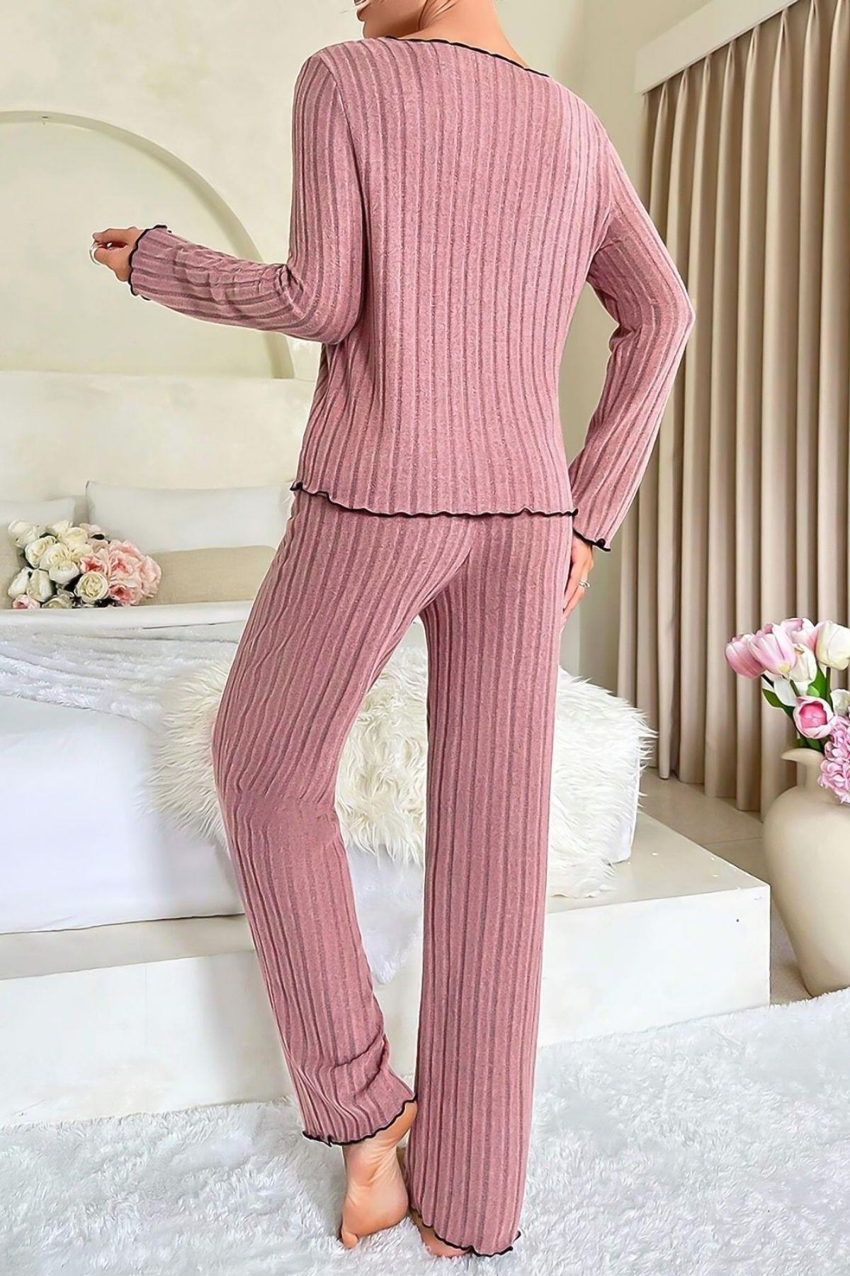 Gül Kurusu Uzun Kollu Pamuklu Pijama Takımı 7067