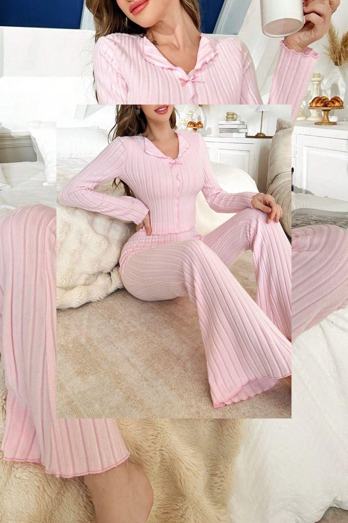 Fiyonk Detaylı Pamuklu Pijama Takımı 7097