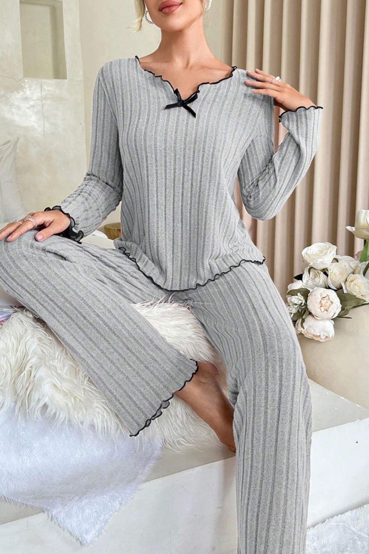 Gül Kurusu Uzun Kollu Pamuklu Pijama Takımı 7067