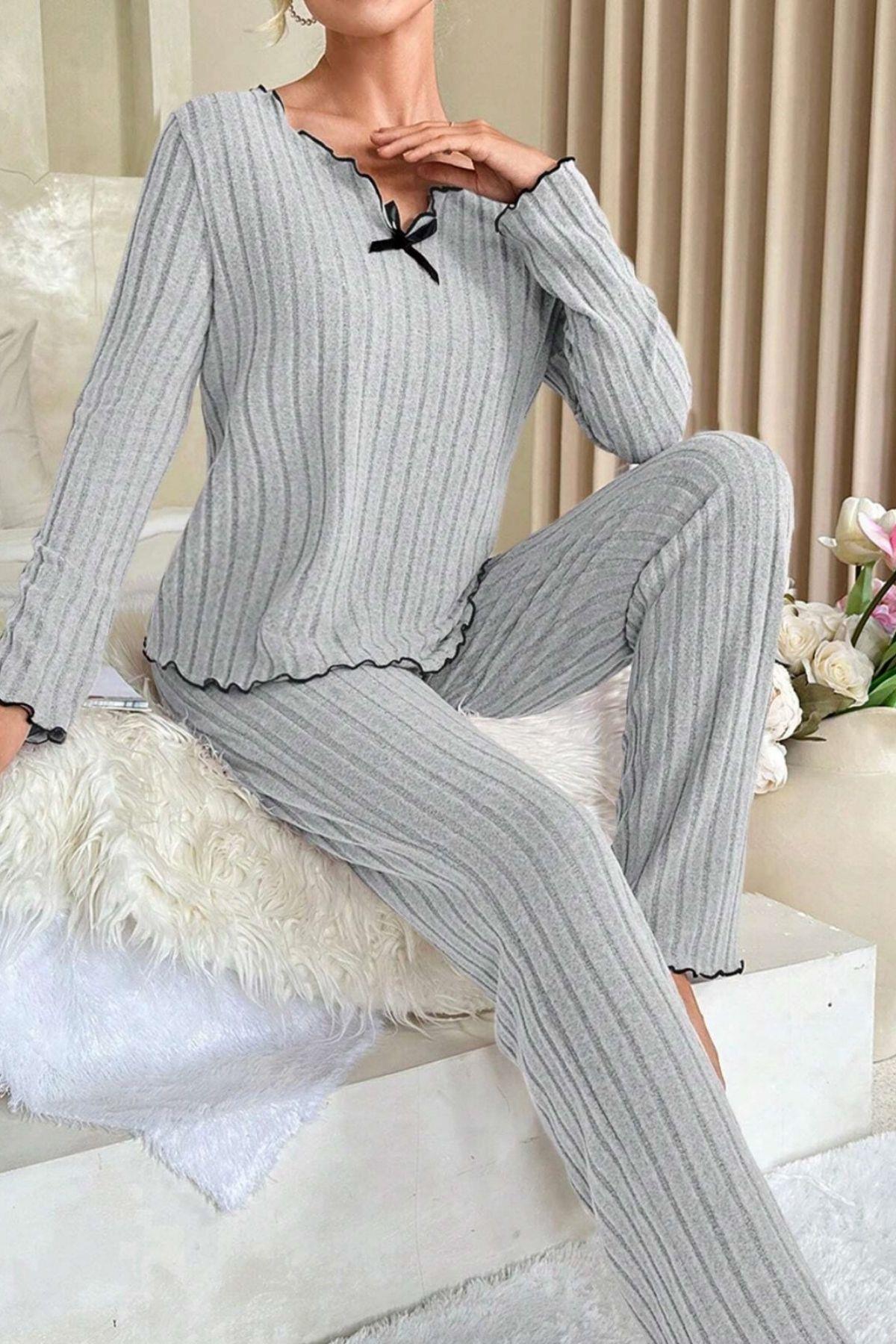 Gül Kurusu Uzun Kollu Pamuklu Pijama Takımı 7067