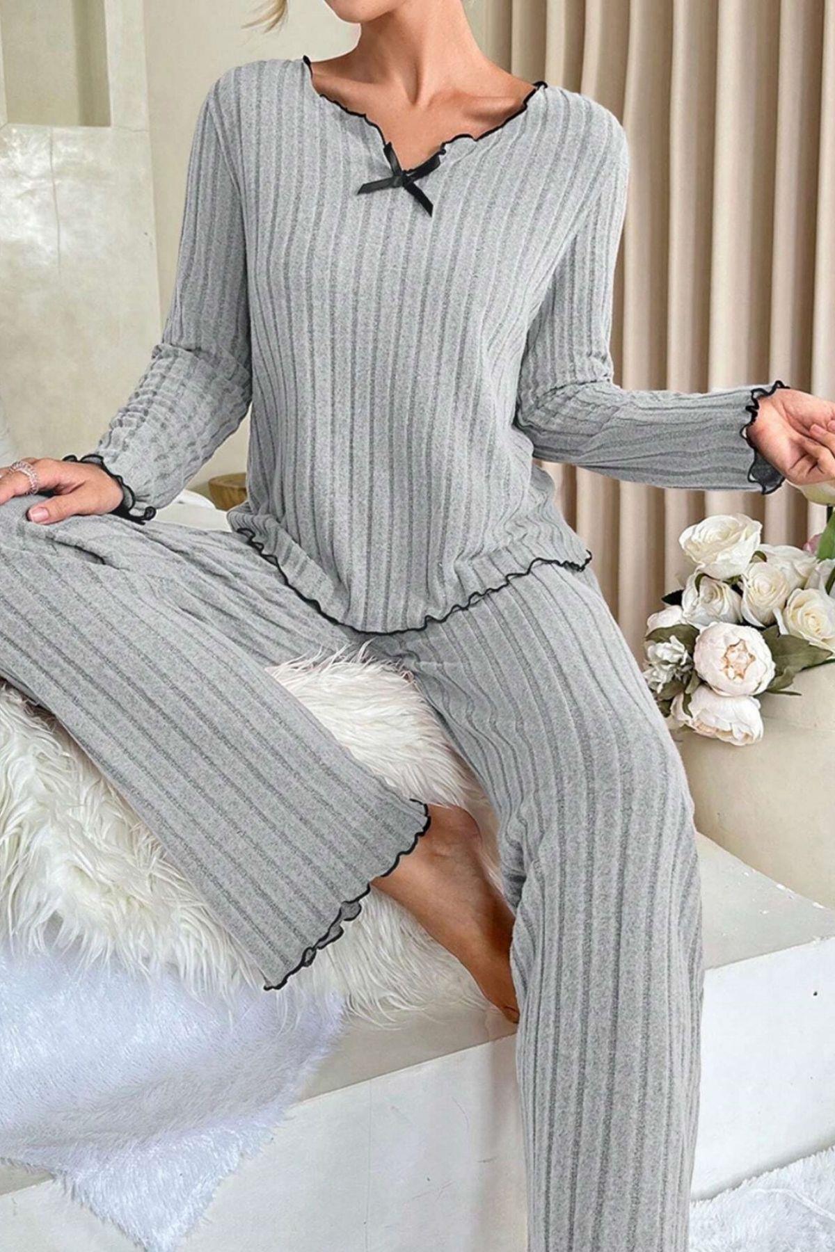 Gül Kurusu Uzun Kollu Pamuklu Pijama Takımı 7067