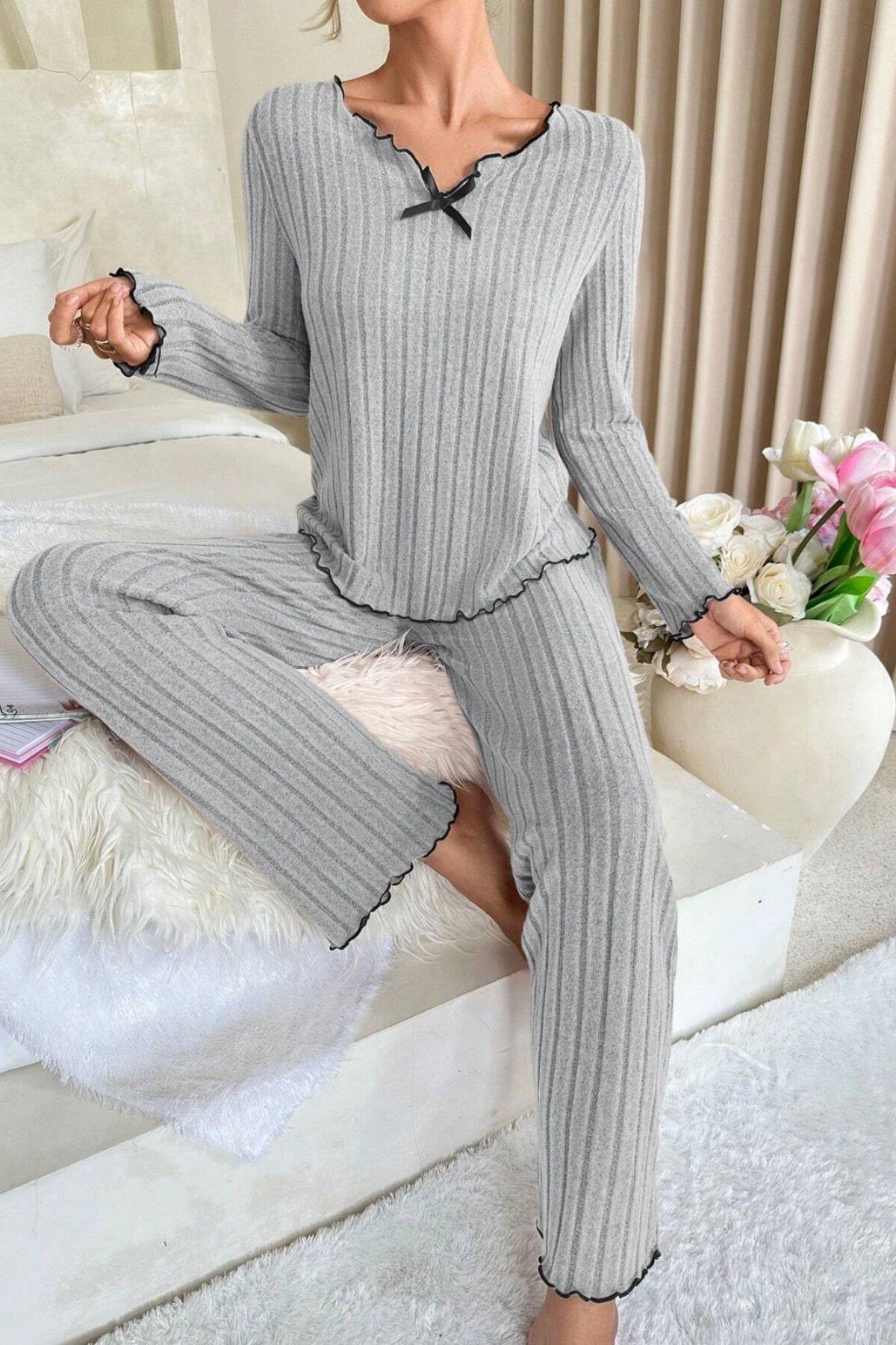 Gül Kurusu Uzun Kollu Pamuklu Pijama Takımı 7067