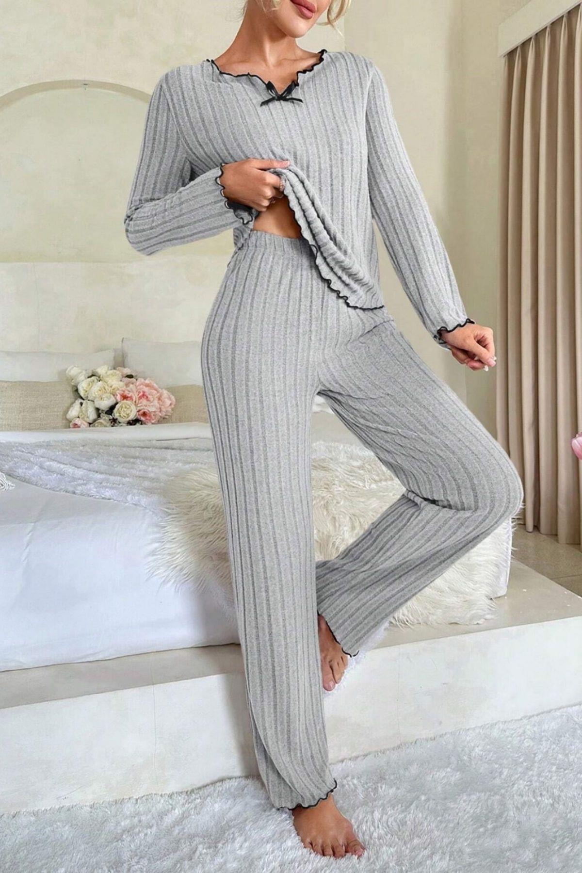 Gül Kurusu Uzun Kollu Pamuklu Pijama Takımı 7067