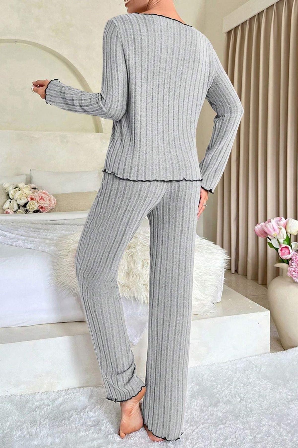 Gül Kurusu Uzun Kollu Pamuklu Pijama Takımı 7067