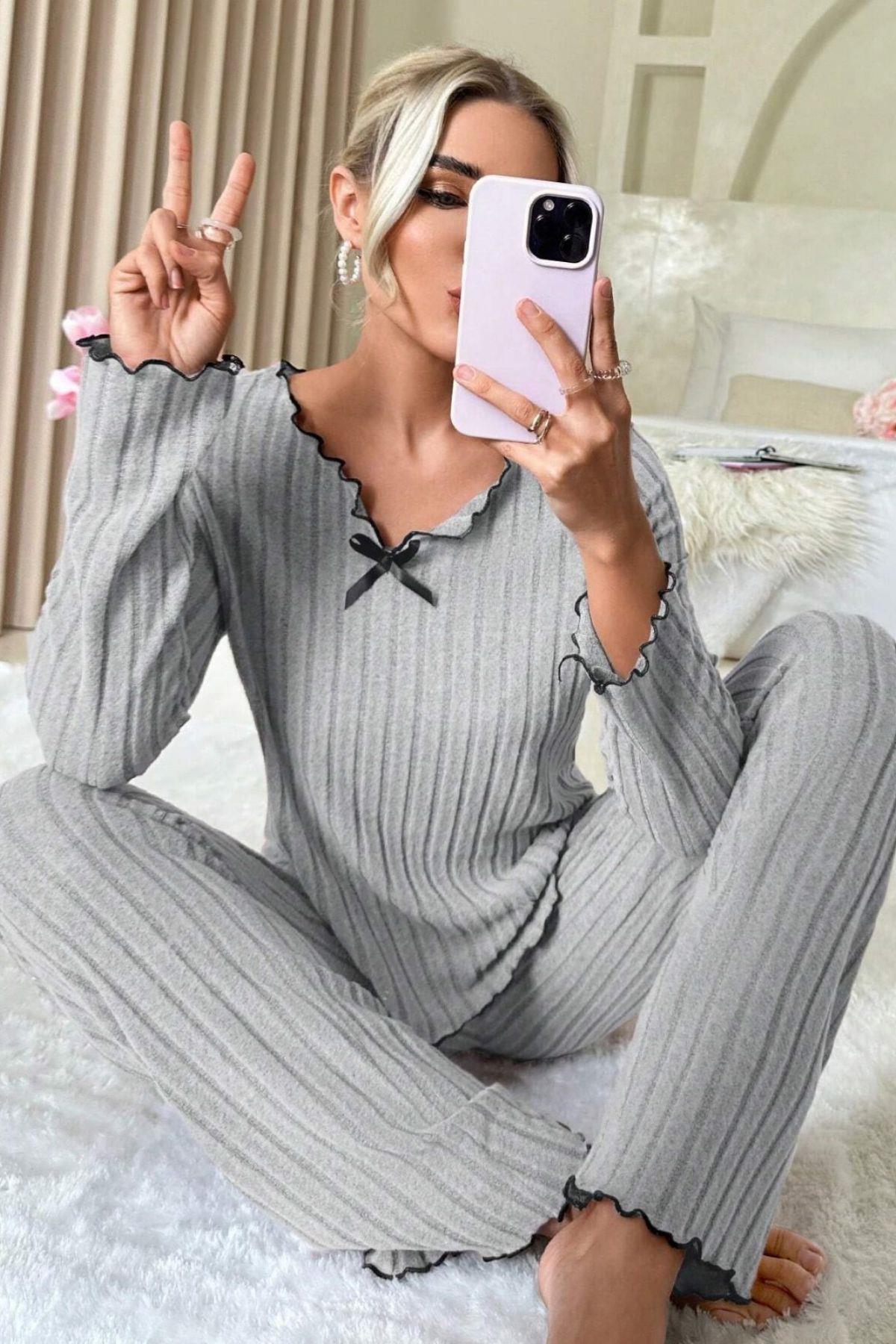 Gül Kurusu Uzun Kollu Pamuklu Pijama Takımı 7067