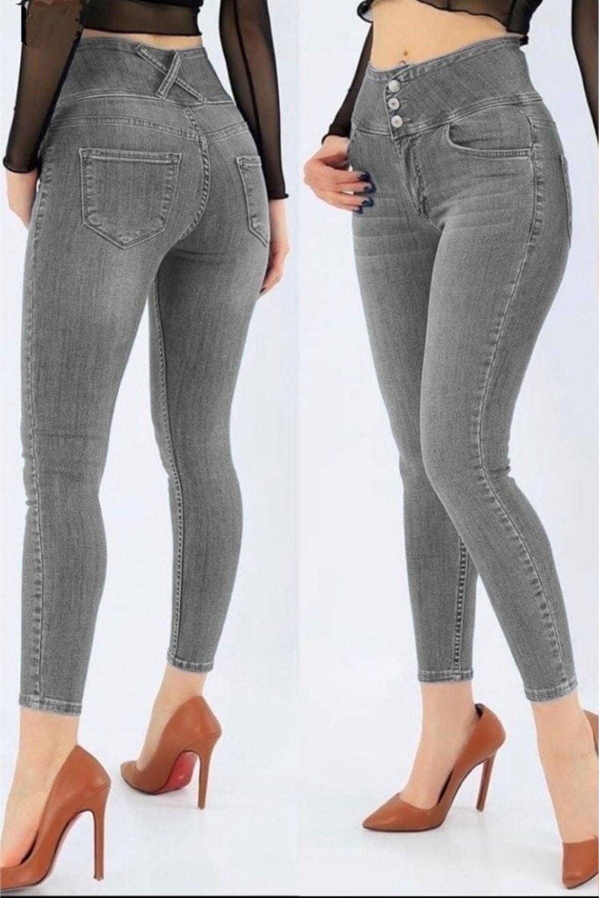 Yüksek Bel Likralı Jean Pantolon 90 Cm